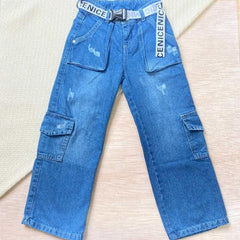 Pantalón Cargo Denim Cinturón Bolsillos