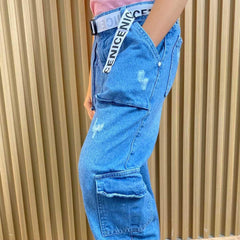 Pantalón Cargo Denim Cinturón 