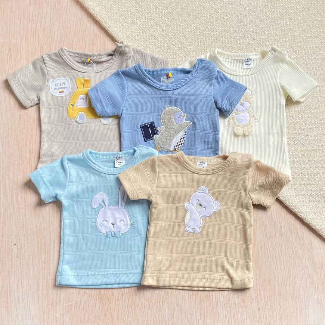 Set 5 Camisetas Bebé Niño Bordado Animales