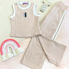 Conjunto Para Niña Pantalón Oso Rayas Beige