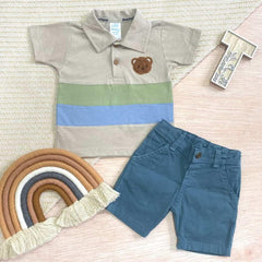 Conjunto Bermuda Dril Oso Beige