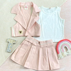 Conjunto Falda Prenses y Chaleco Oso Rosa