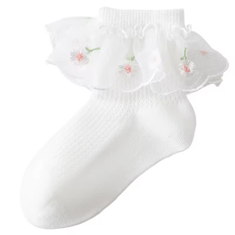 Medias Tul Detalle Bordado blanco