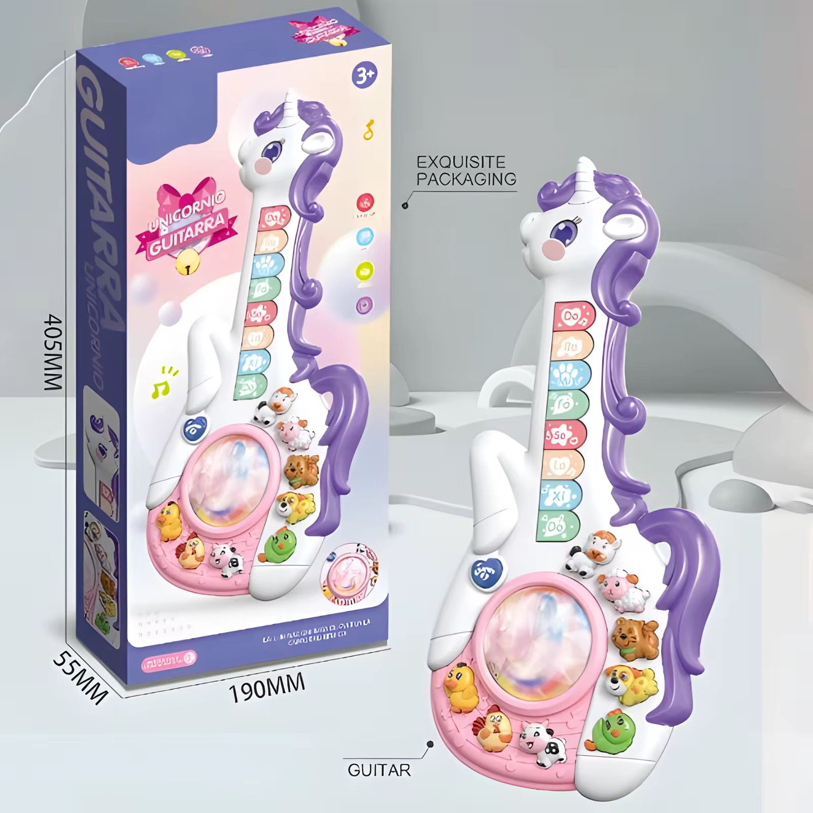 Juguete Guitarra Unicornio Musical medidas