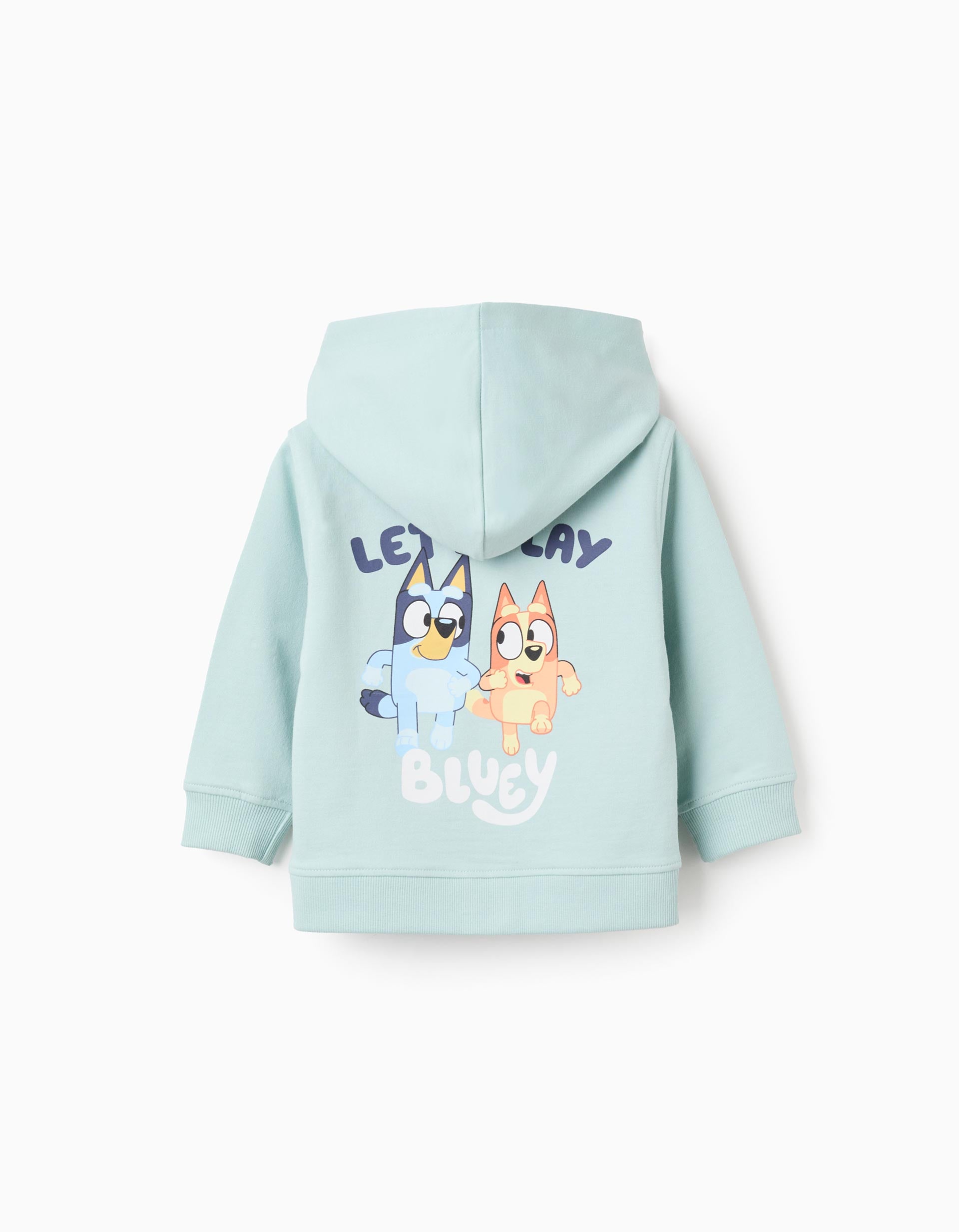 Vista trasera saco Bluey con personajes impresos