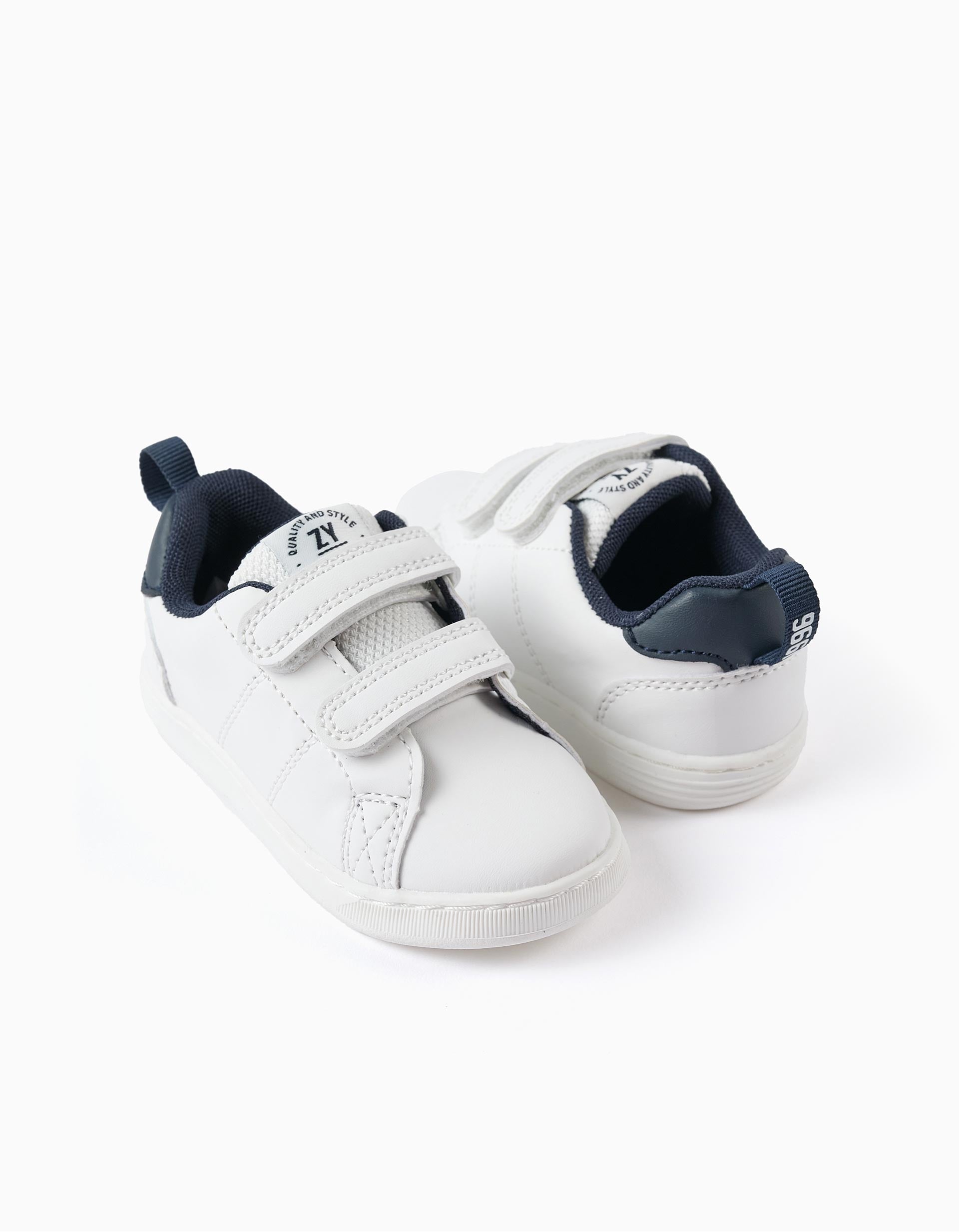 Tenis Velcro Blanco Detalle Navy Zippy detalle