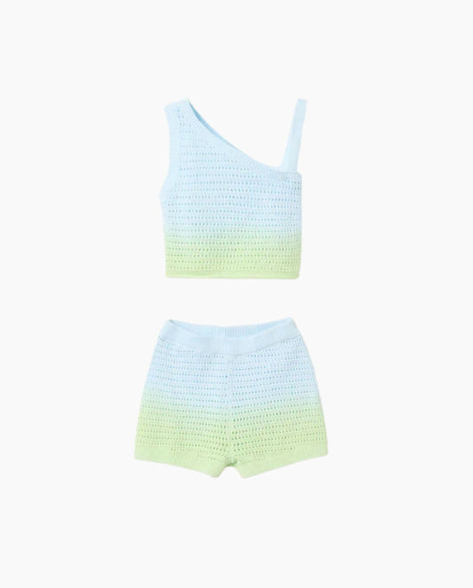 Conjunto Short Combinado Tejido Verde Azul Zippy