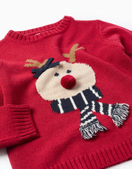 Vista trasera del saco tricot rojo navideño