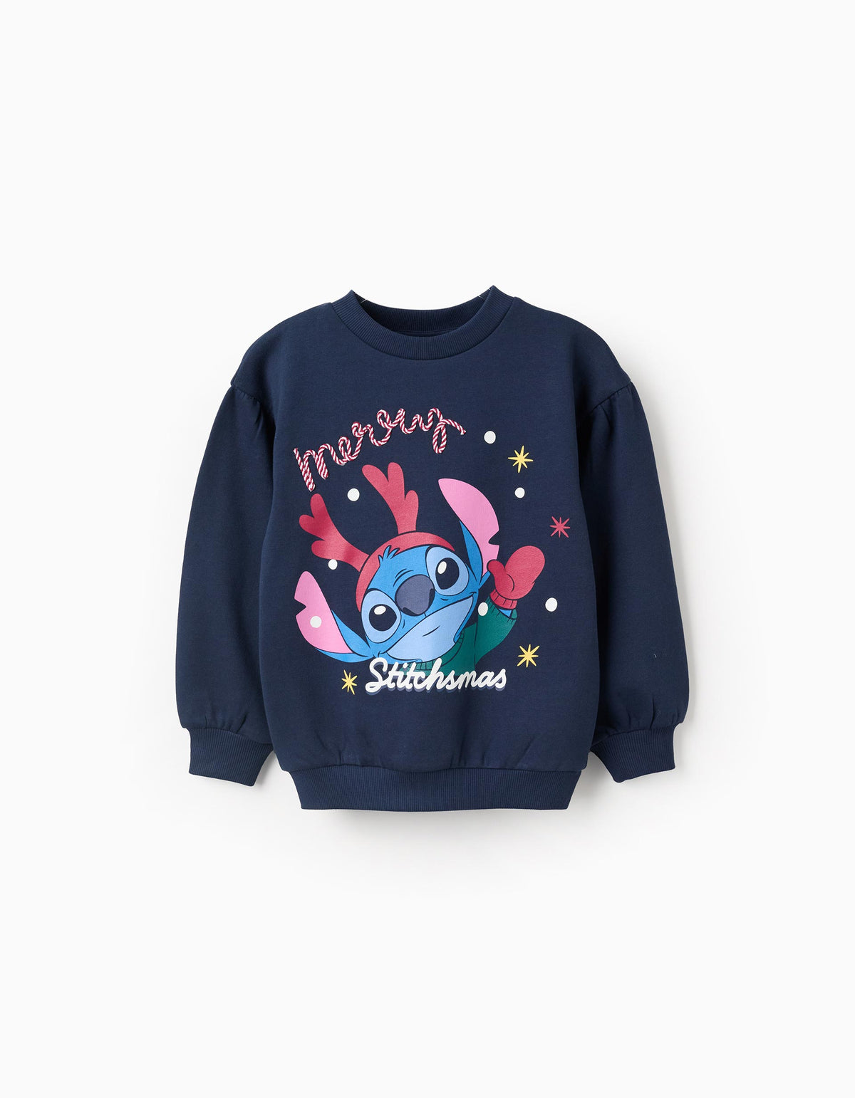 Saco navideño azul marino con Stitch y gorro de reno