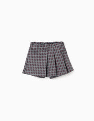 Falda short infantil estampado escocés rojo y verde con pliegues
