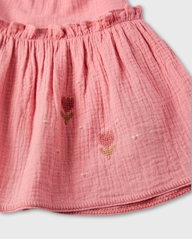 Vestido Bordado Flores Rosa Zippy Moda