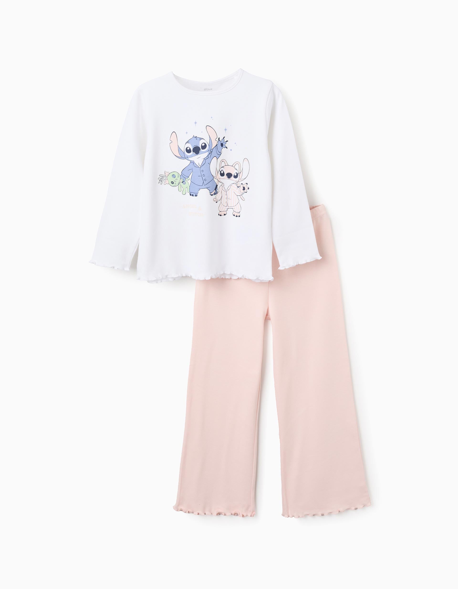 Pijama Stitch blanco y rosa para niña Zippy