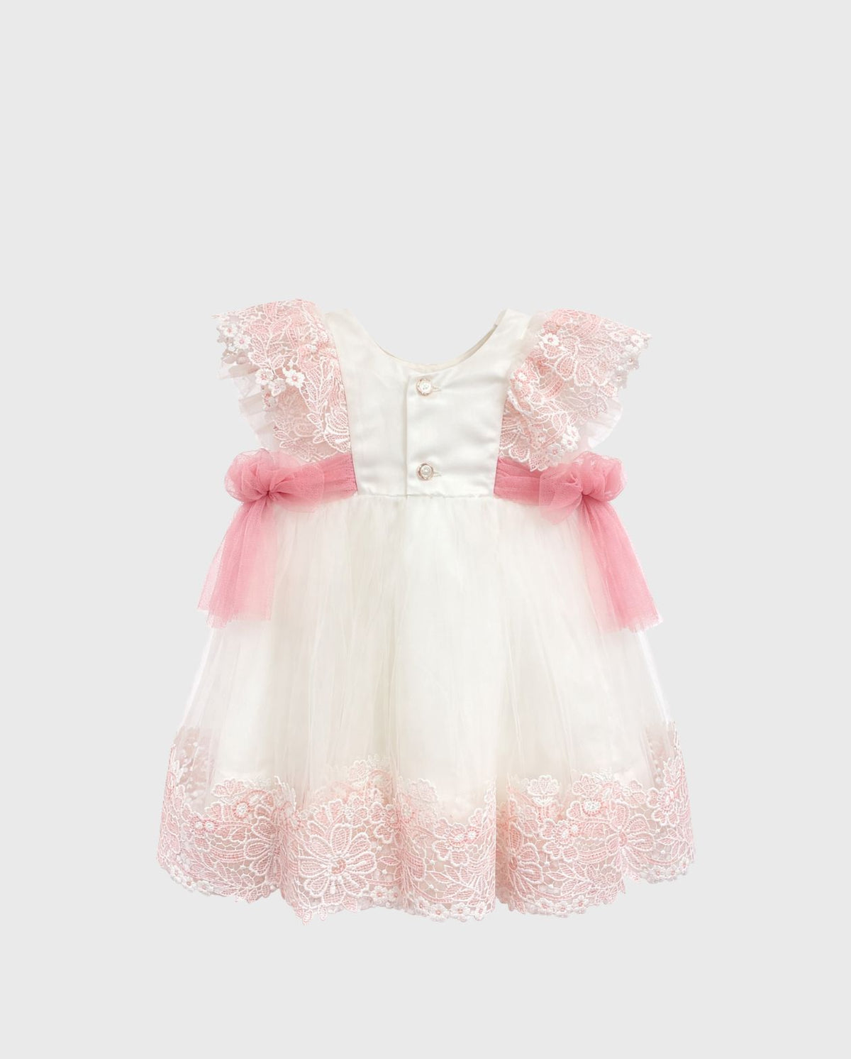 Vestido Tul Bordado Guipur Flores Rosa Abel & Lula estilo