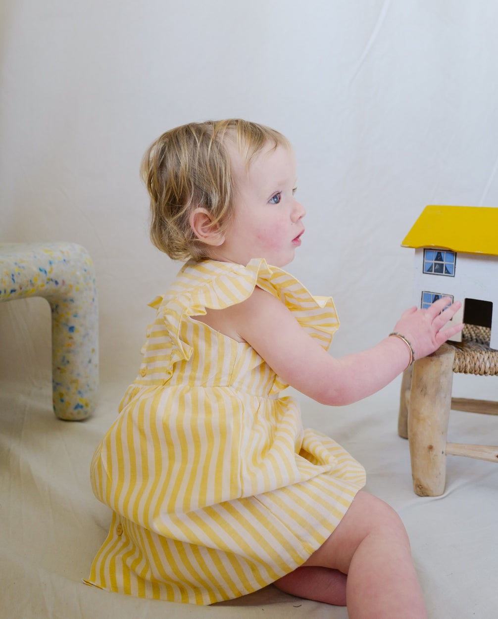 Vestido Rayas Moño Amarillo Boboli bebe