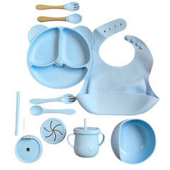 Set de Vajilla  Silicona Alimentación Oso Azul