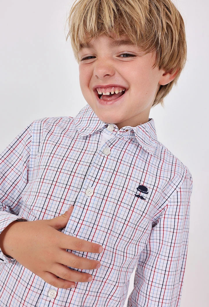 Camisa Manga Larga Cuadros Azul Rojo Boboli Modelo