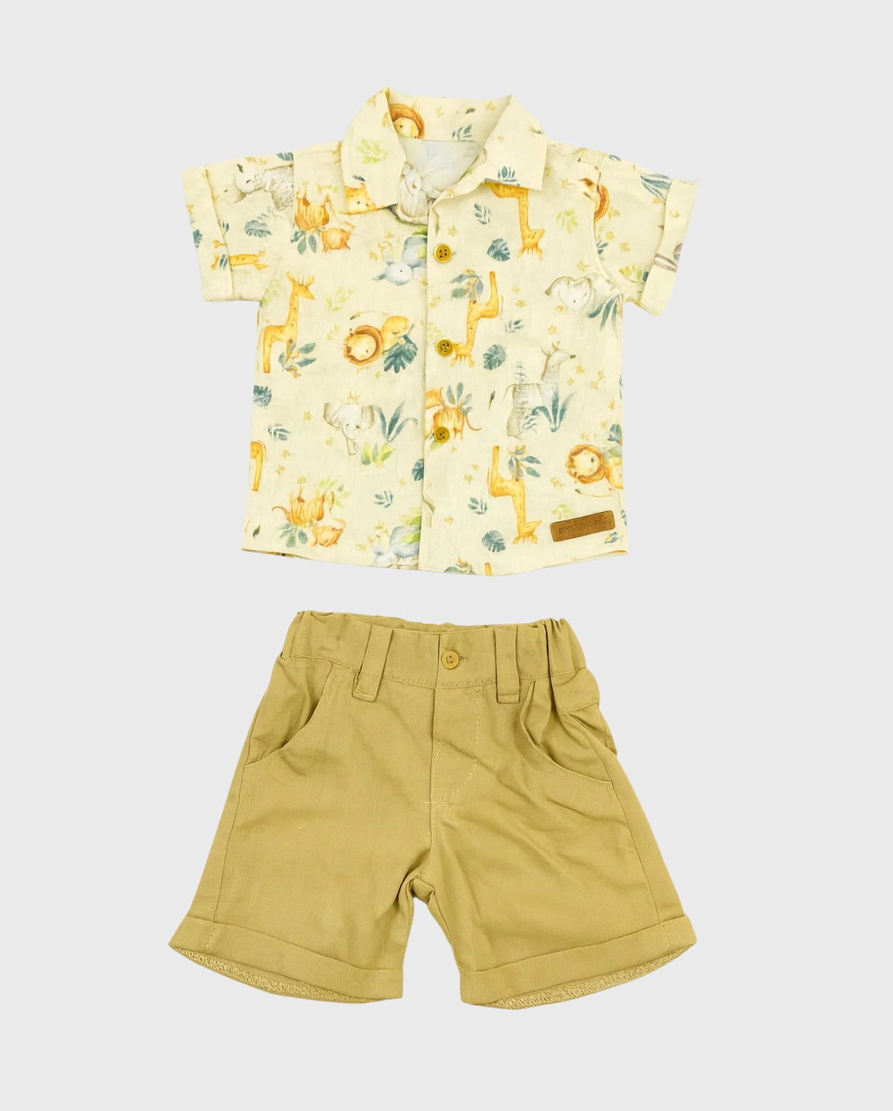 Conjunto Bermuda Lino Estampado Safari beige