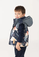 Chaleco reversible Boboli azul y mostaza con capucha desmontable