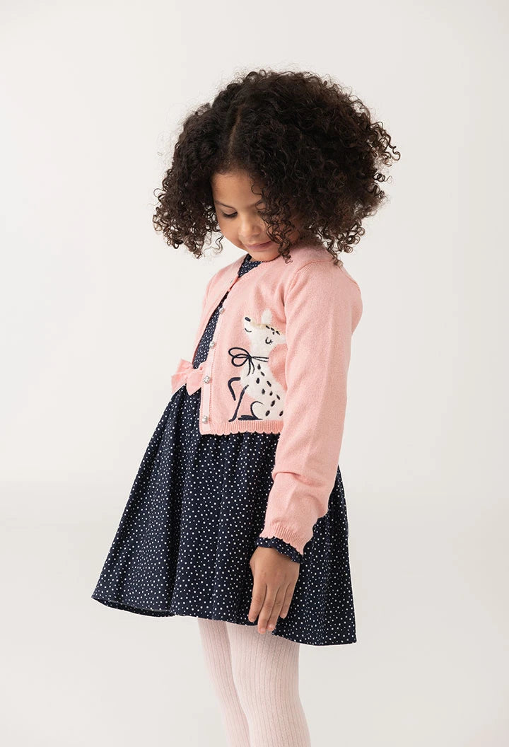 Saco corto tricot rosa con cervatillo bordado para niña – Boboli