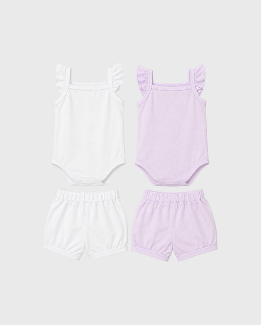Set 4 Piezas Body Short Bebé Niña
