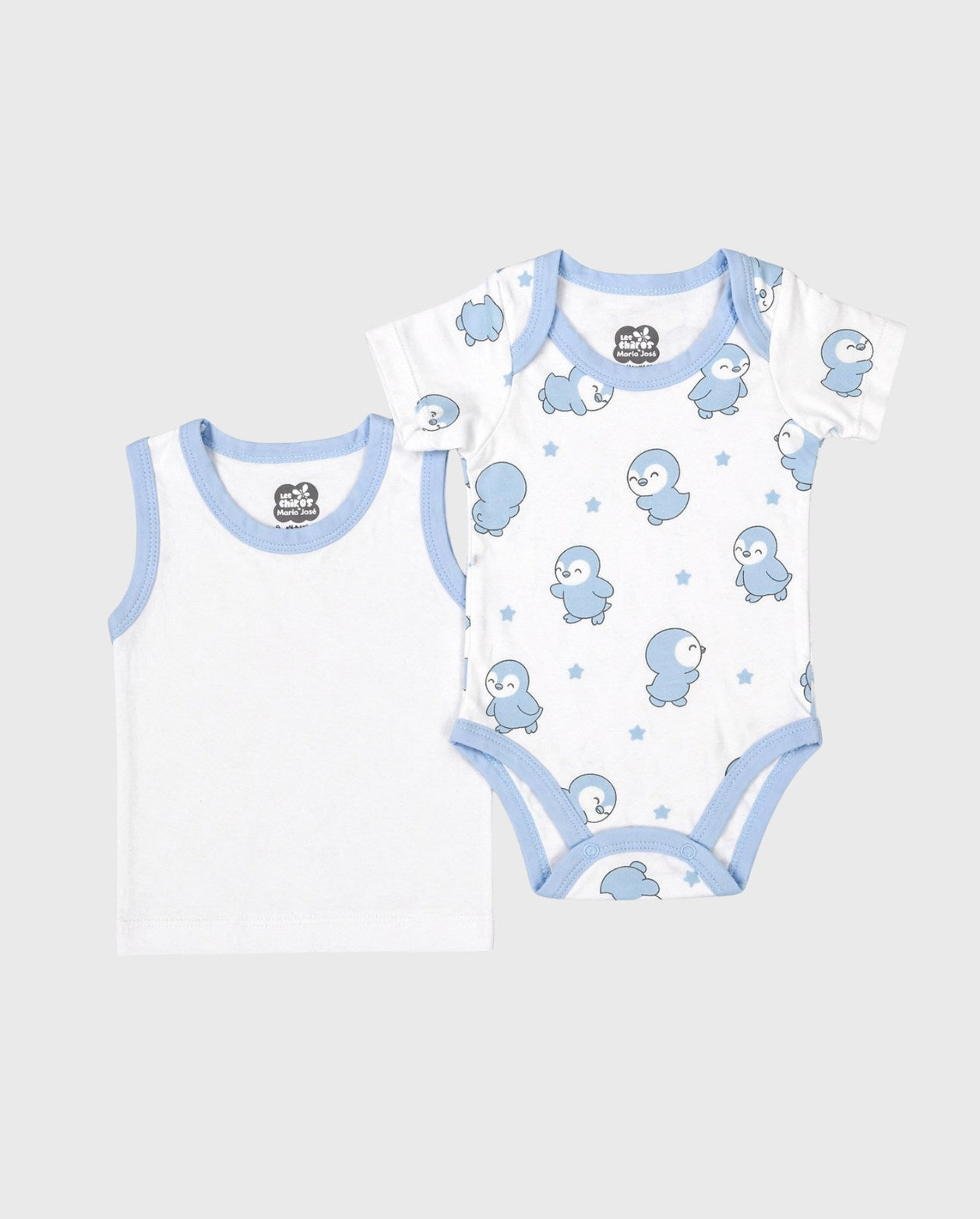 Set Primer Día Oso Pingüino  Azul estilo