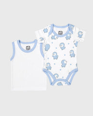 Set Primer Día Oso Pingüino  Azul estilo