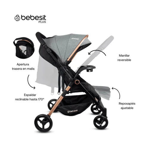 Coche Mango Reversible City Gris Bebesit