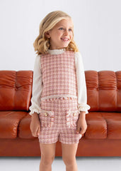 Conjunto Short Tweed Cuadros Rosa Pastel Abel & Lula Estilo Modelo