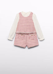 Conjunto Short Tweed Cuadros Rosa Pastel Abel & Lula Niña