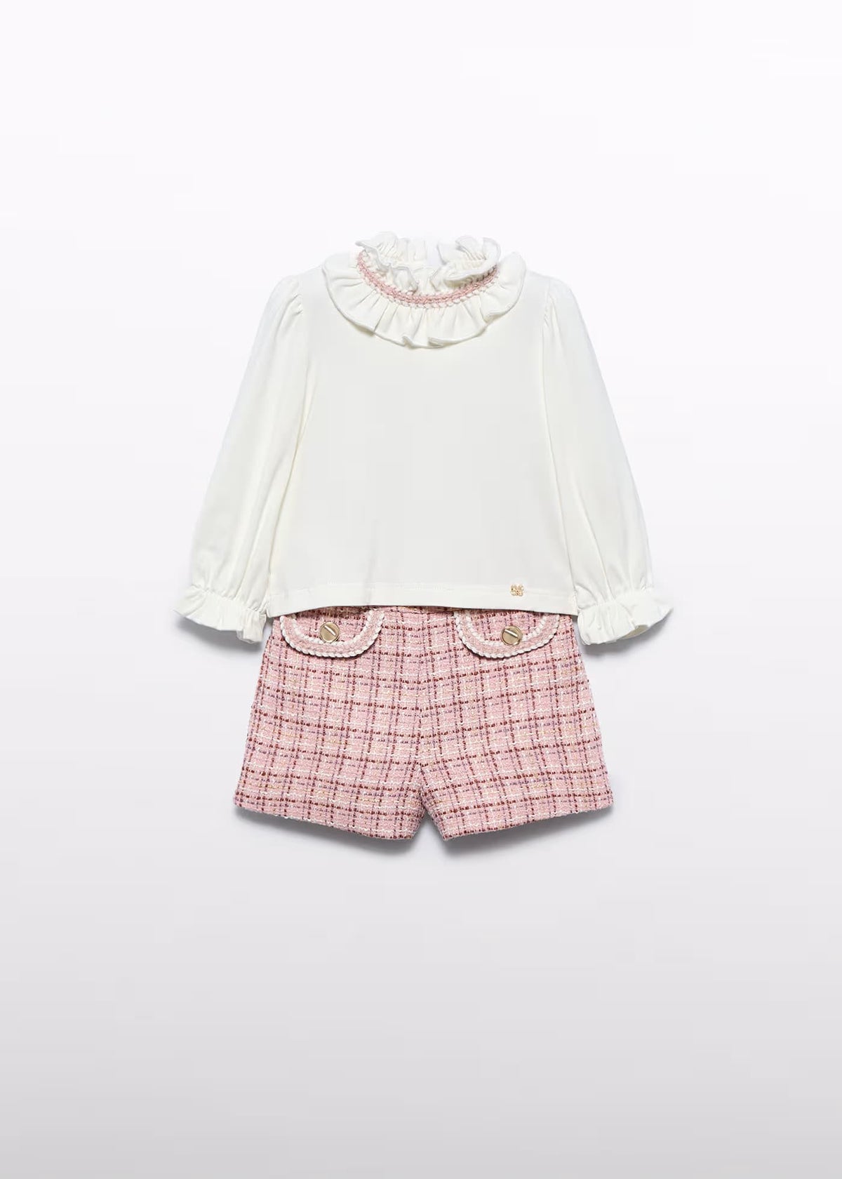 Conjunto Short Tweed Cuadros Rosa Pastel Abel & Lula