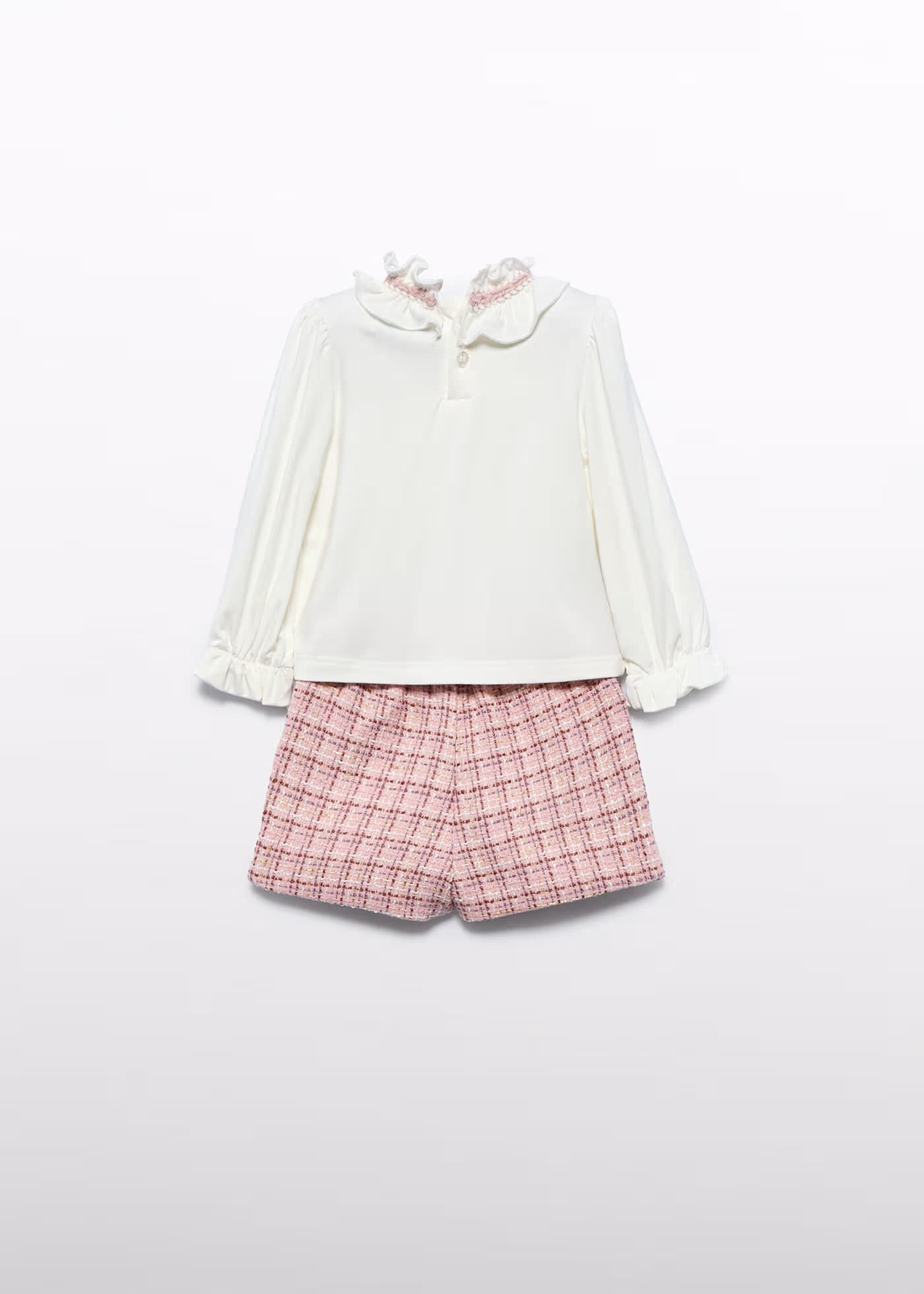 Conjunto Short Tweed Cuadros Rosa Pastel Abel & Lula Estilo