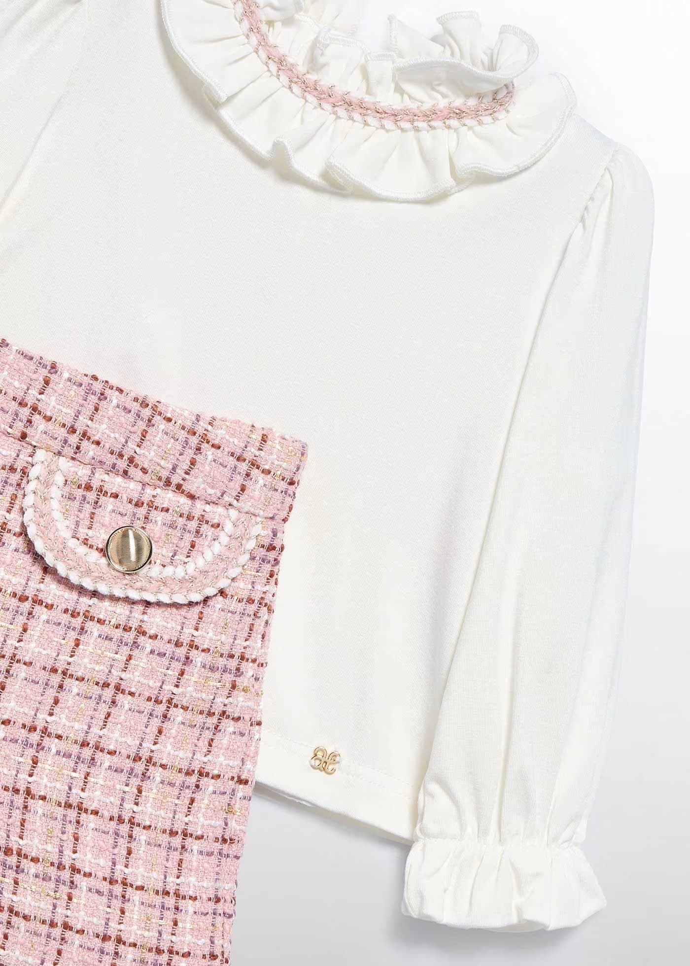 Conjunto Short Tweed Cuadros Rosa Pastel Abel & Lula Detalle