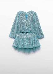 Conjunto Falda Lentejuelas Agua Azul Abel & Lula espalda 