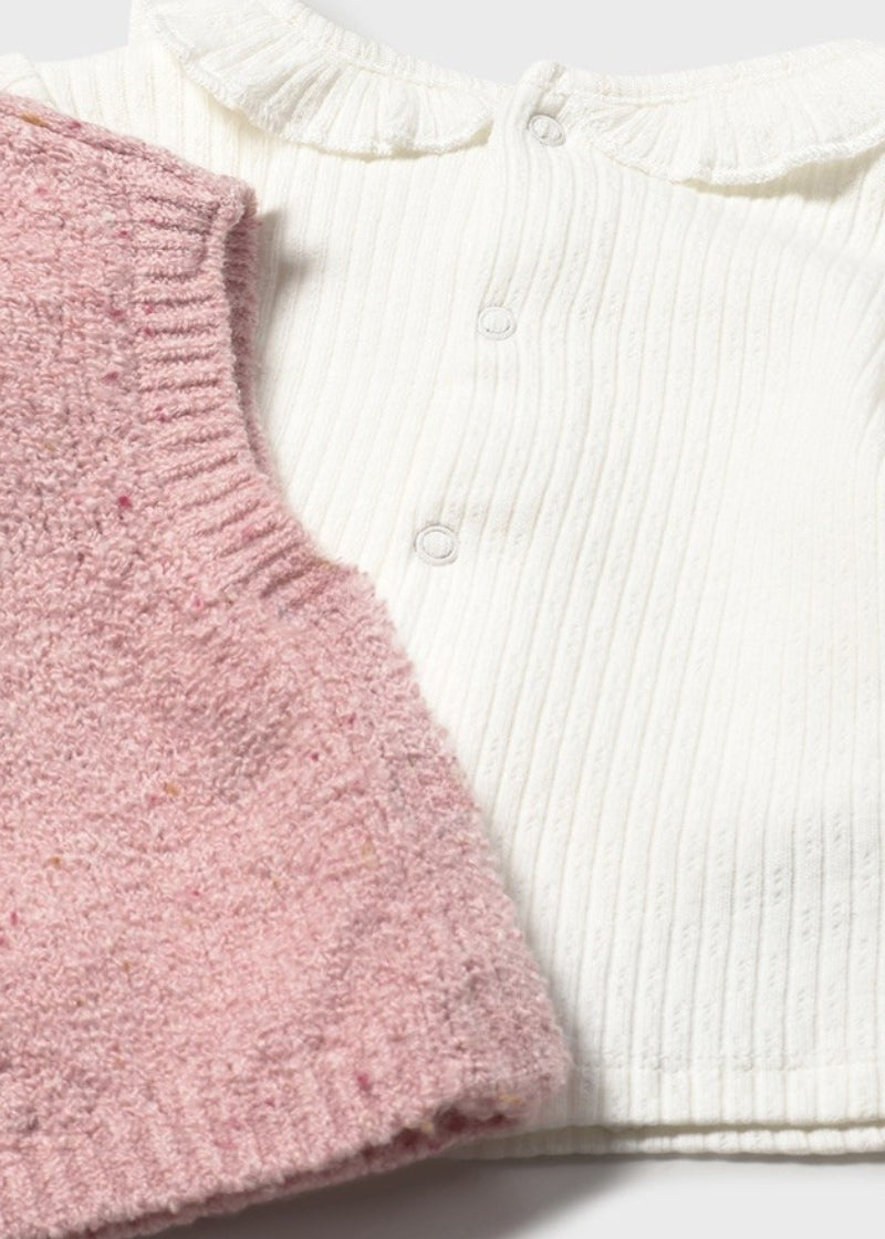 Conjunto Chaleco Tejido Rosa Mayoral Detalle
