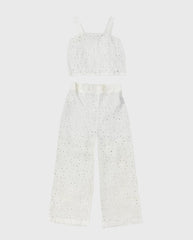 Conjunto Pantalón Y Crop Top Ojalillo Blanco detallado
