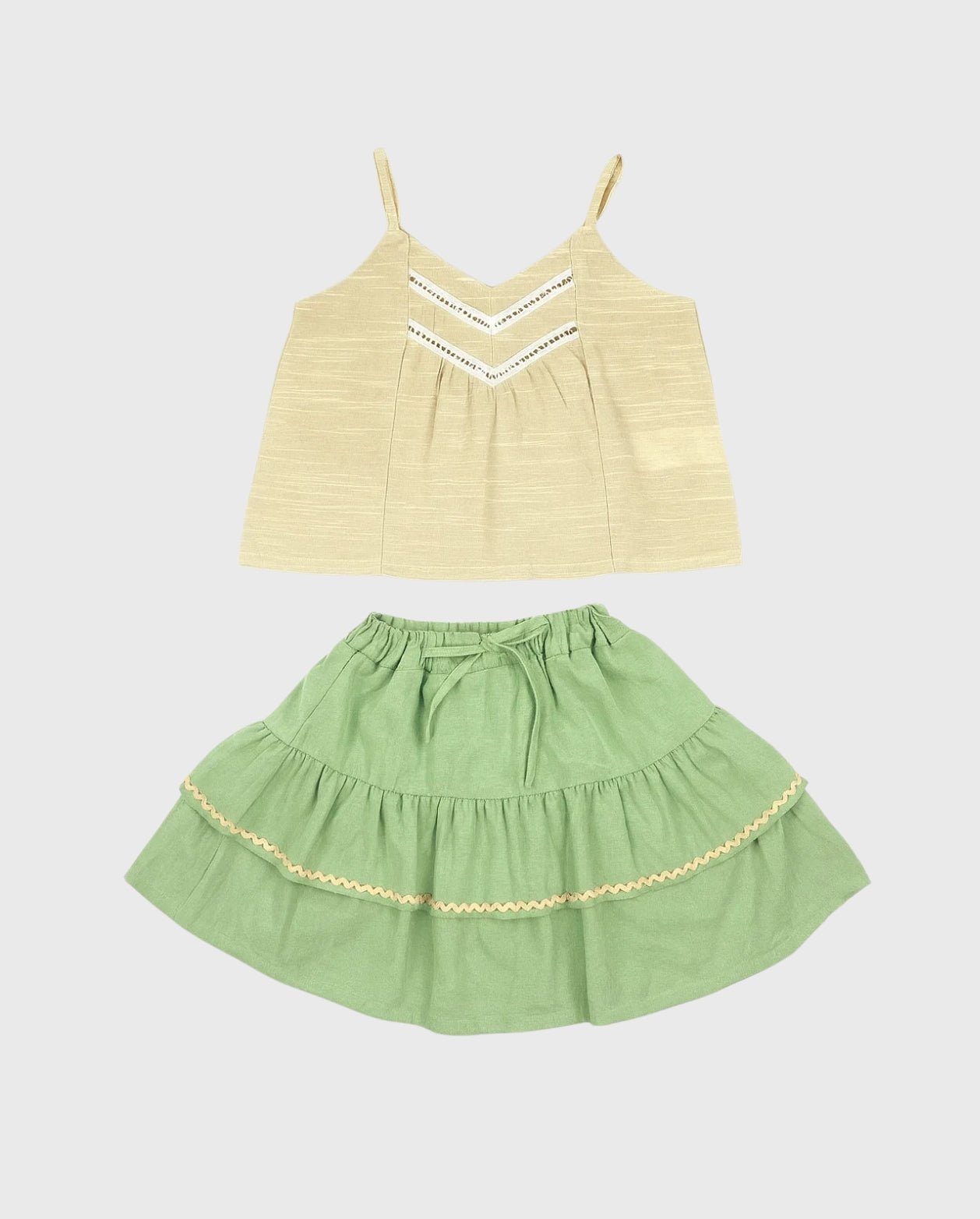 Conjunto Falda Boleros Detalles Bordados Beige