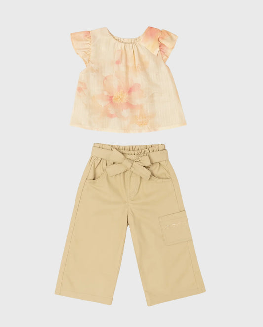 Conjunto Pantalón Blusa Flores Café