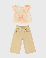 Conjunto Pantalón Blusa Flores Café