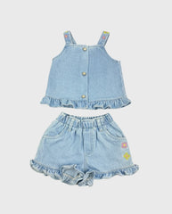 Conjunto Short Boleros Flores Denim claro