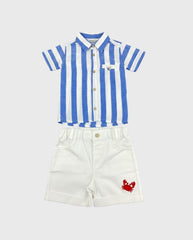 Conjunto Bermuda y  Camisa Rayas Azul
