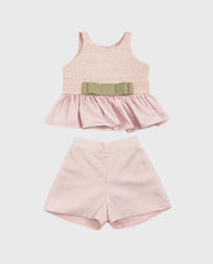 Conjunto Short Pecho Bordado Smock Rosa detalle