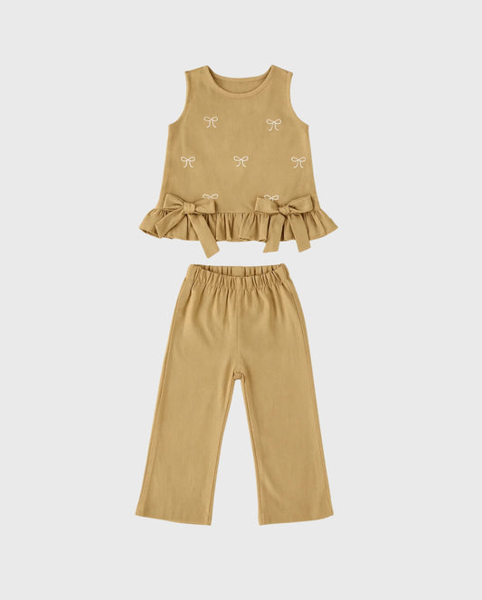 Conjunto Pantalón Moño Niña beige