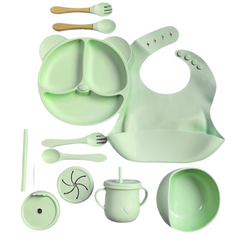 Set de Vajilla  Silicona Alimentación Oso Verde