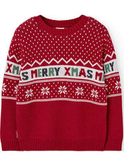 Suéter navideño de tricot rojo con copos de nieve