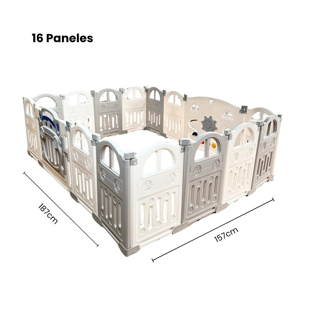 Corral de Juego Paneles Carro Gris Blanco Tamaño