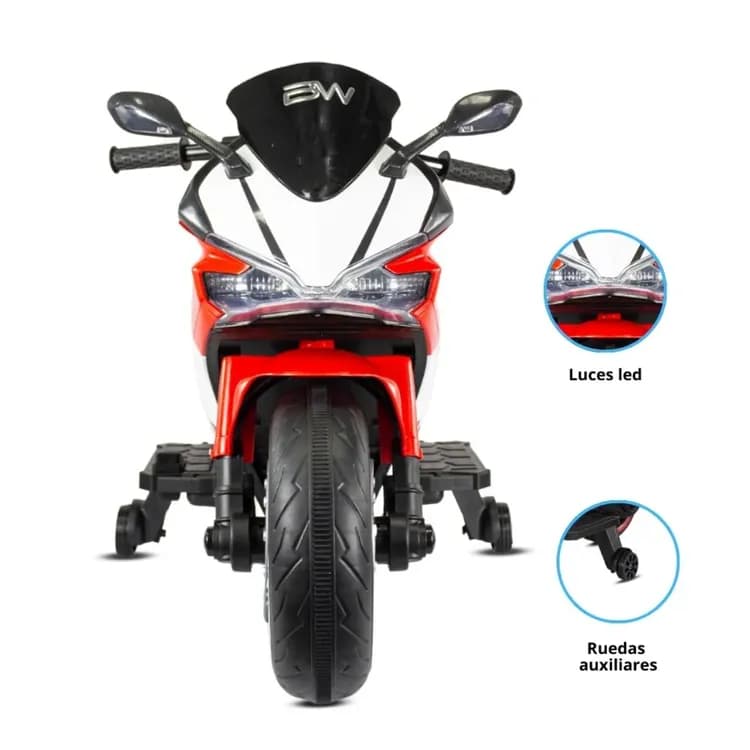 Primer plano de las luces LED y tarjeta de sonido de la moto infantil 12 V