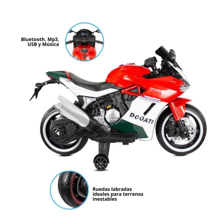 Moto infantil con freno de seguridad por desaceleración y batería 12 V