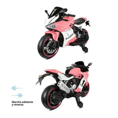 Moto rosa eléctrica infantil Ducati GT vista frontal