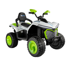 Cuatrimoto eléctrica blanca infantil 12V con ruedas de goma EVA y suspensión