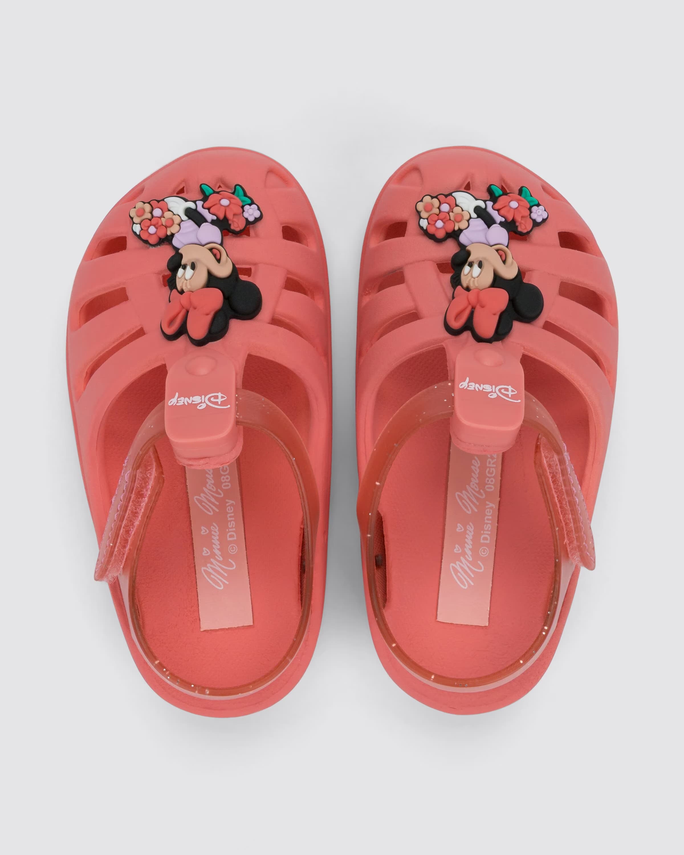 sandalias infantiles Minnie Mouse rosas con flores